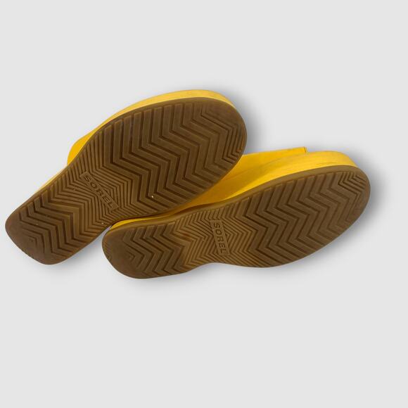 Sorel Yellow Leather Platform Slide Sandals Chunky 90s Y2K Mules Size 8.5 - Picture 6 of 8